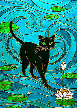 Black Cat in Stained Glass