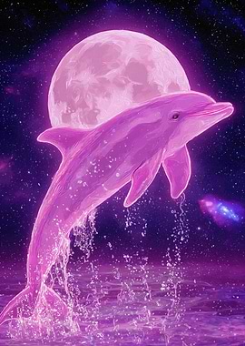 Dolphin Leaping Full Moon