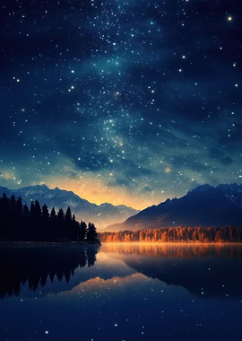 Starry Night Lake Landscape