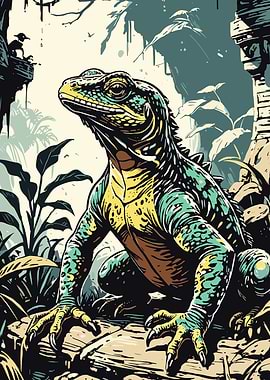 Lizard in Jungle Illustration