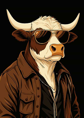 Cool Cow with Sunglasses and Jacket