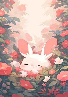 Cute Bunny in Floral Garden