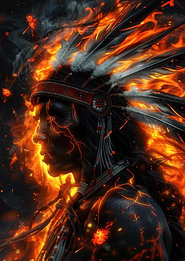 Native American Chief engulfed in flames