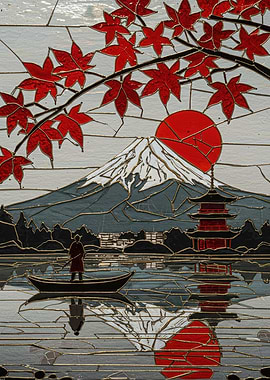 Japanese Landscape Stained Glass Art