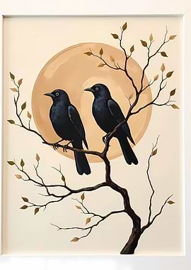 Two Ravens on a Branch Painting