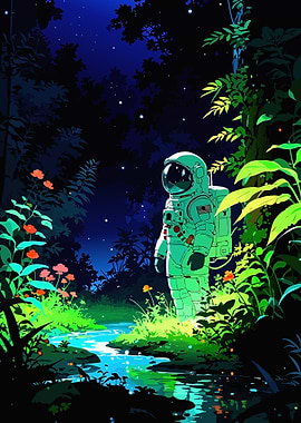Astronaut in a Lush Forest