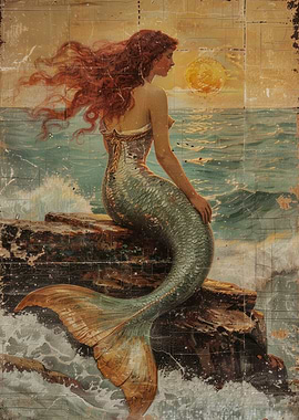 Mermaid on Rocks by the Sea