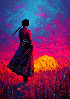 Native American Woman at Sunset