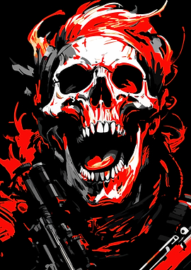 Skull Soldier Red and Black Art