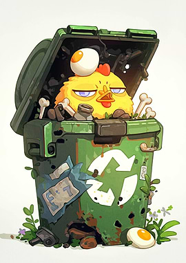 Chicken in a Trash Can