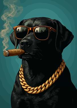 Cool Dog with Cigar and Chain