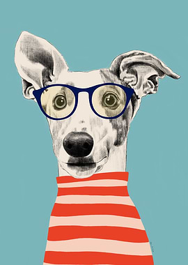 Dog with Glasses and Striped Shirt