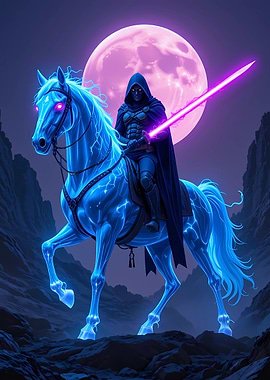 Neon Knight on Horseback with Lightsaber