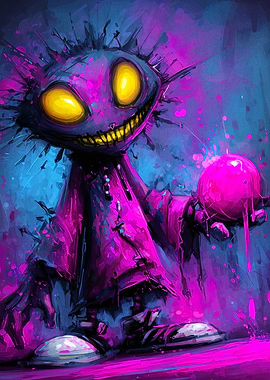 Creepy Purple Character with Glowing Eyes
