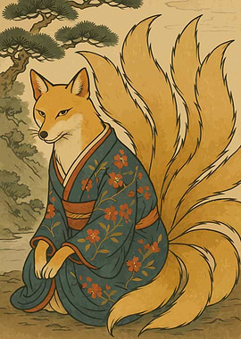 Nine-tailed Fox in Kimono Illustration
