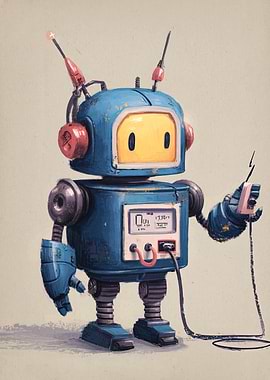 Blue Robot with Antennae and Display