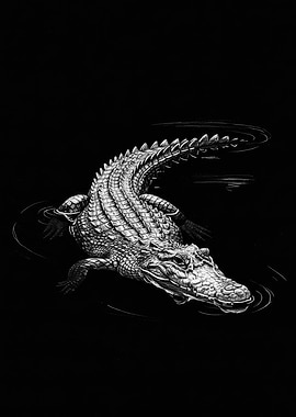 Alligator in Water Black and White