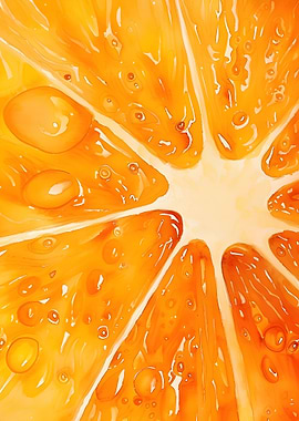 Watercolor Orange Slice Close-Up