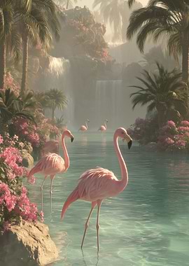 Flamingos in Tropical Paradise
