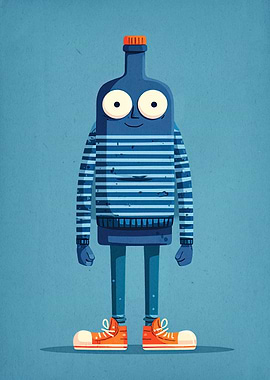 Bottle Character with Striped Shirt