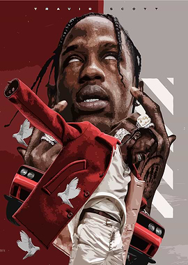 Travis Scott Illustration with Car and Doves