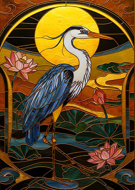 Stained Glass Heron