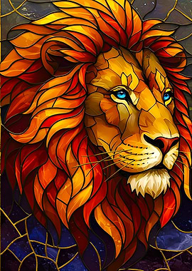 Stained Glass Lion Portrait
