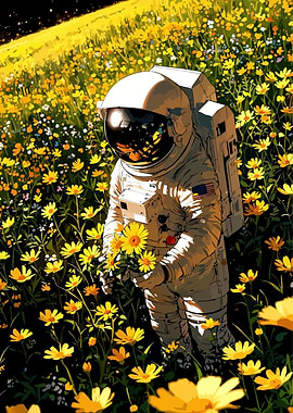 Astronaut in Flower Field