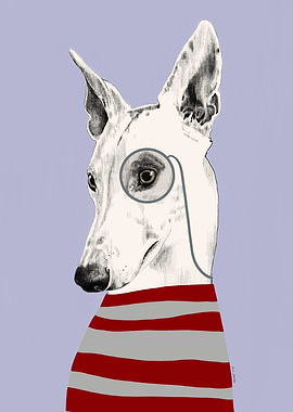 Dog with Monocle and Striped Shirt
