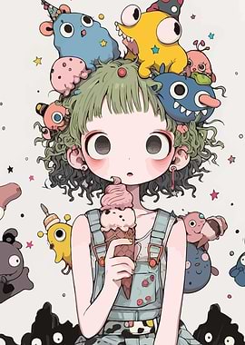 Girl with Ice Cream and Monsters
