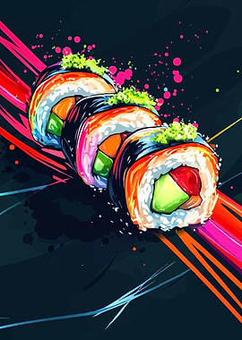 Colorful Sushi Rolls with Abstract Background