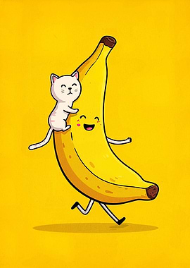 Cartoon Banana and Cat Adventure