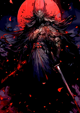 Dark Warrior with Red Moon
