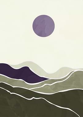 Abstract Landscape with Purple Sun