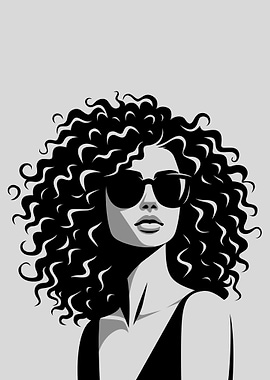 Woman with Curly Hair and Sunglasses