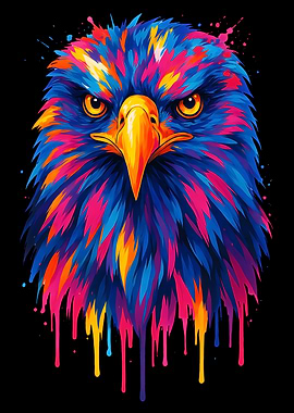 Colorful Eagle Head on Black Background