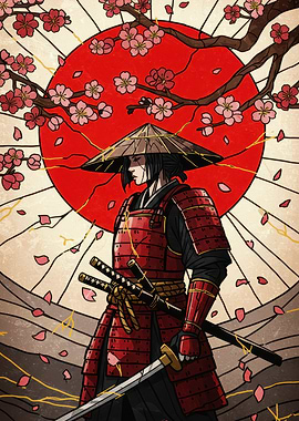 Samurai with Cherry Blossoms