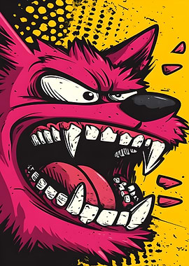 Angry Pink Wolf Cartoon Illustration