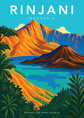 Rinjani Mountain Indonesia Travel Poster