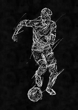 Soccer Player Sketch on Black Background