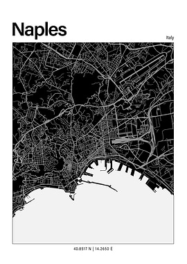 Naples Black and White Map