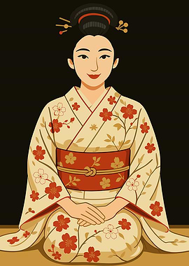 Japanese Woman in Kimono Illustration