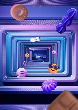 Abstract Tunnel with Emojis and Objects