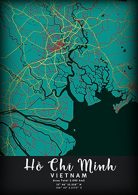 Ho Chi Minh, Vietnam Map Art