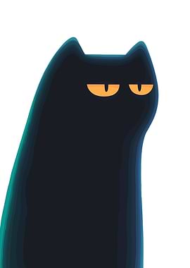 Grumpy Black Cat Illustration