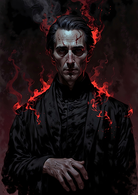 Dark Victorian Portrait: Man with Red Flames