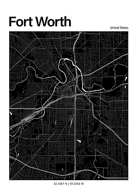 Fort Worth Black and White Map