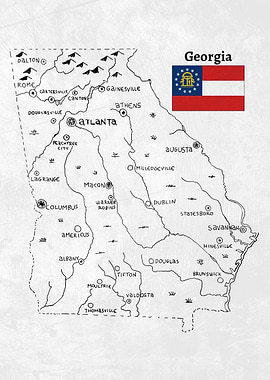 Hand Drawn Map of Georgia (US State)
