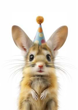 Cute Jerboa with Birthday Hat