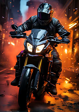 Motorcycle Rider in Urban Setting